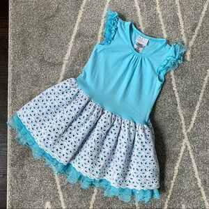 Iris and Ivy Teal Dress w/ Eyelet Skirt 4T